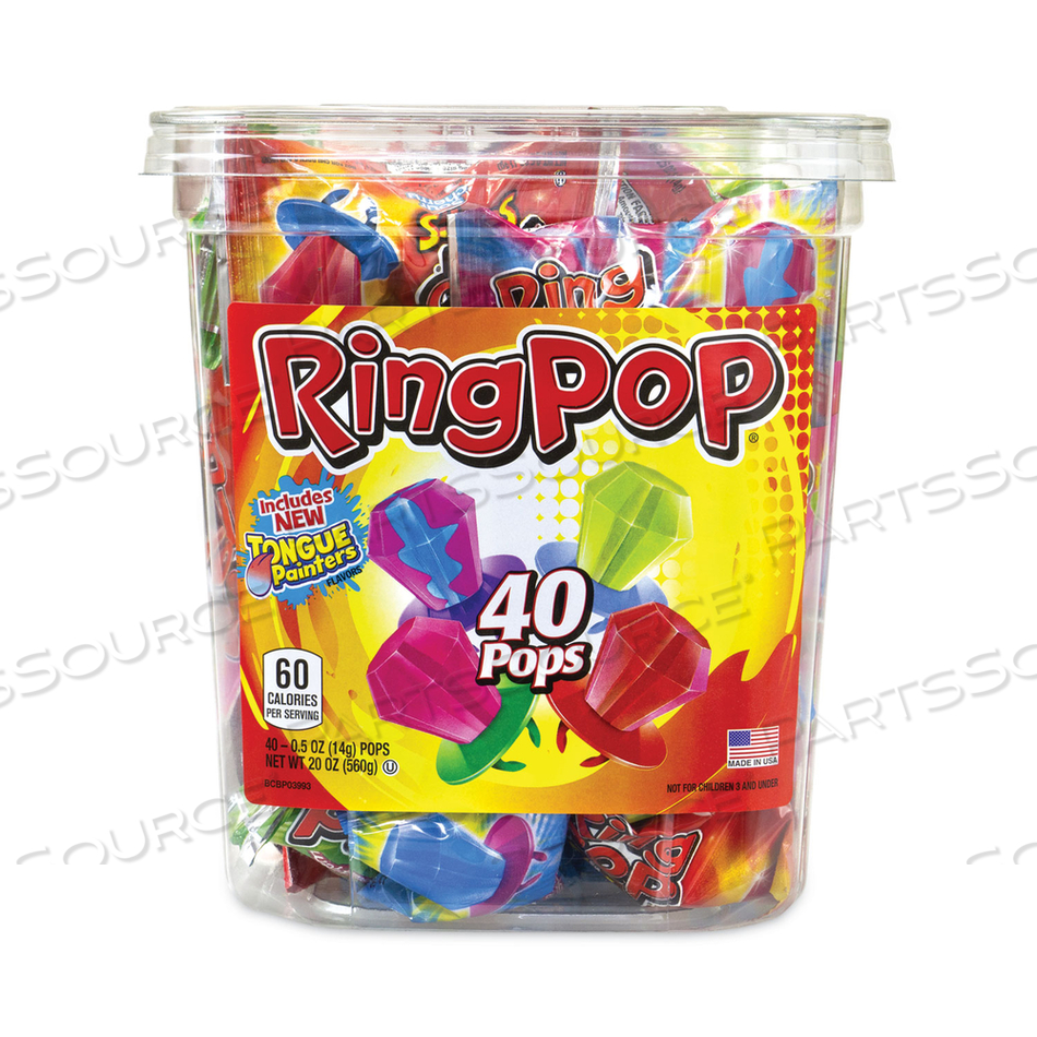 RING POP LOLLIPOPS, ASSORTED FLAVORS, 0.5 OZ, 40 PIECE TUB 