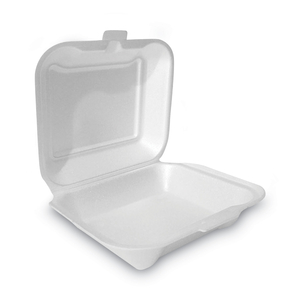 FOAM HINGED LID CONTAINER, SECURE ONE TAB LATCH, POLY BAG, 7.81 X 8.75 X 3.38, WHITE, 100/SLEEVE, 2 SLEEVES/BAG, 1 BAG/PACK by Plastifar