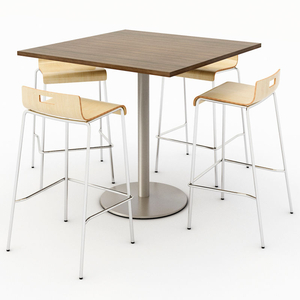 42" SQUARE BISTRO TABLE & 4 BARSTOOL SET - STUDIO TEAK TABLE TOP WITH NATURAL STOOLS by KFI
