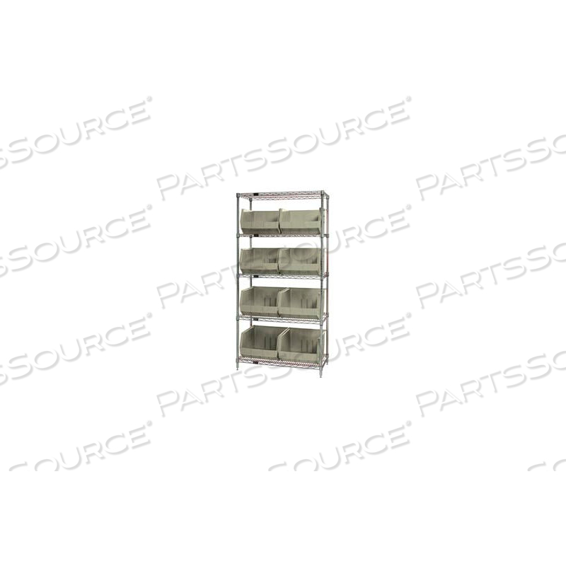 WR5-270 CHROME WIRE SHELVING WITH 8 GIANT PLASTIC STACKING BINS IVORY, 36X18X74 by Quantum Storage Systems WR5-270 CHROME WIRE SHELVING WITH 8 GIANT PLASTIC STACKING BINS IVORY, 36X18X74 by Quantum Storage Systems