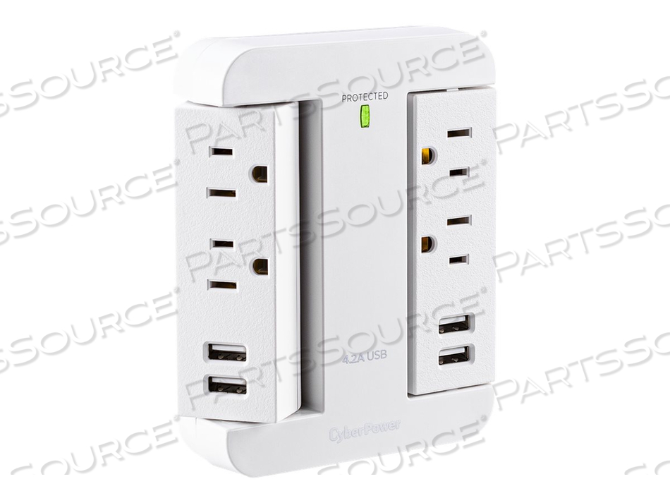SWIVEL, 120V, 4 USB 4.2A TYPE A, 900J $75K CEG, WALL TAP, WHITE by CyberPower