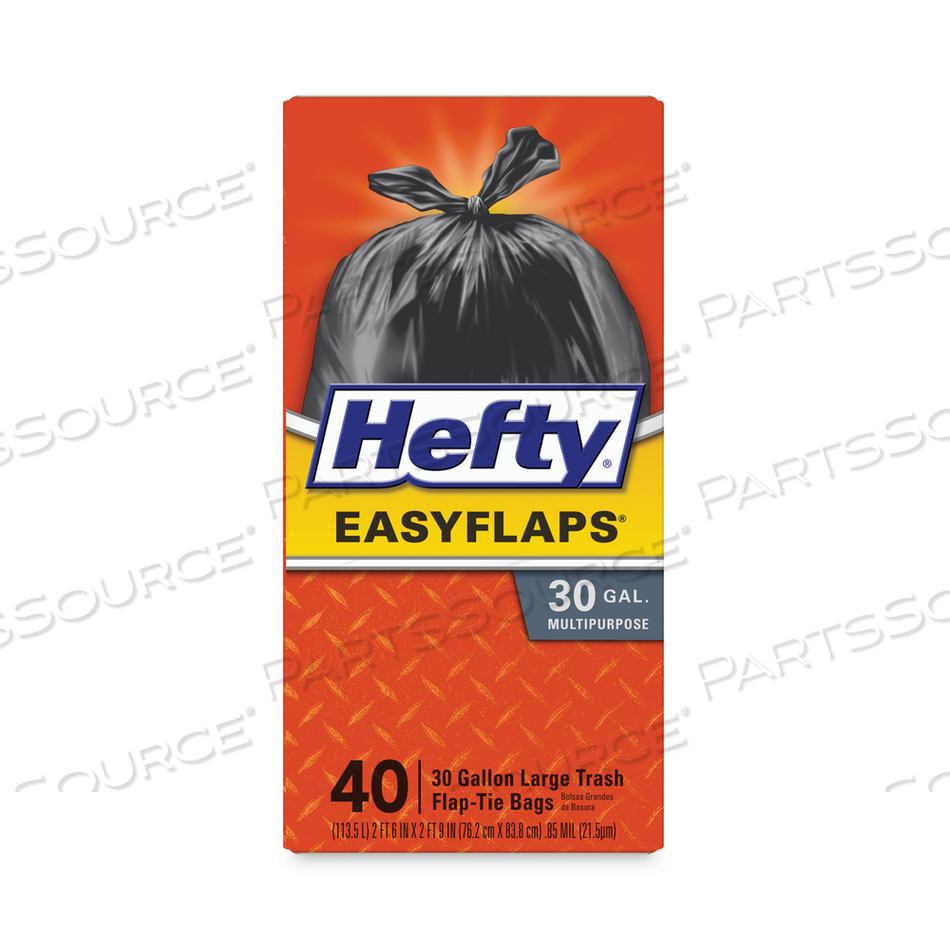 EASY FLAPS TRASH BAGS, 30 GAL, 1.05 MIL, 30" X 33", BLACK by Hefty