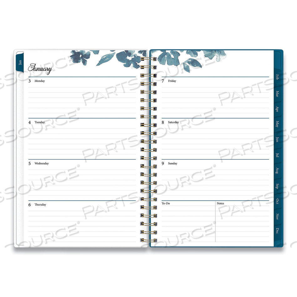 BAKAH BLUE WEEKLY/MONTHLY PLANNER, BAKAH BLUE FLORAL ARTWORK, 8 X 5, BLUE/WHITE COVER, 12-MONTH (JAN TO DEC): 2023 