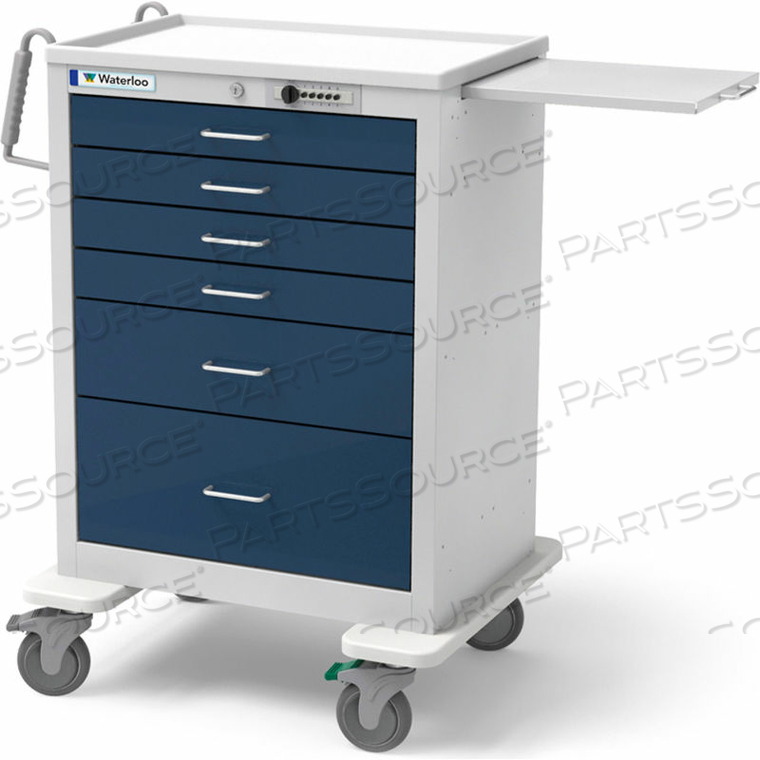 6-DRAWER STEEL TALL ANESTHESIA CART, PUSH BUTTON LOCK, DARK BLUE by Waterloo Healthcare