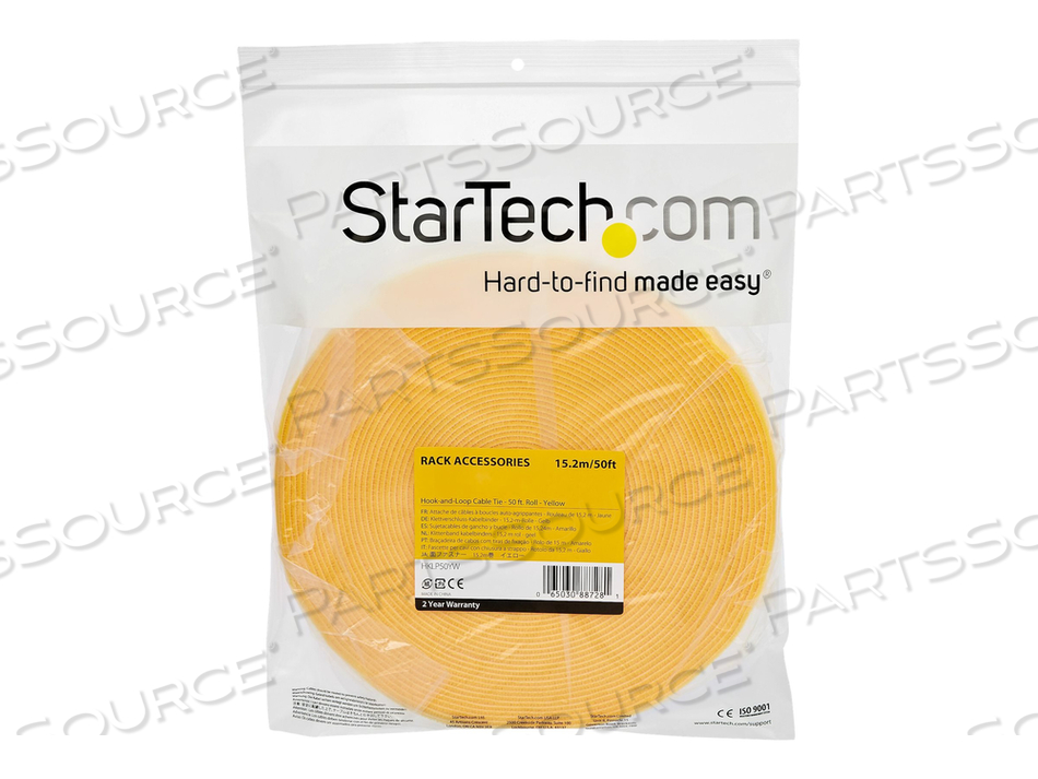 50FT HOOK AND LOOP ROLL, CUT-TO-SIZE REUSABLE CABLE TIES, BULK INDUSTRIAL WIRE FASTENER TAPE/ADJUSTABLE FABRIC WRAPS YELLOW/RESUABLE SELF GR by StarTech.com Ltd.