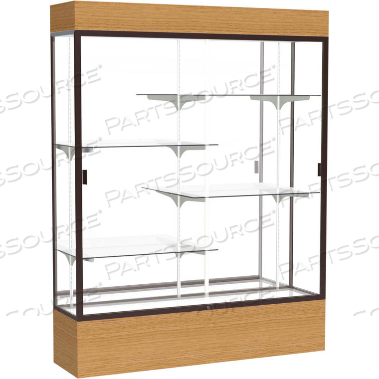 RELIANT LIGHTED DISPLAY CASE 60"W X 80"H X 16"D NATURAL OAK BASE MIRROR BACK DARK BRONZE FRAME by Waddell Display RELIANT LIGHTED DISPLAY CASE 60"W X 80"H X 16"D NATURAL OAK BASE MIRROR BACK DARK BRONZE FRAME by Waddell Display