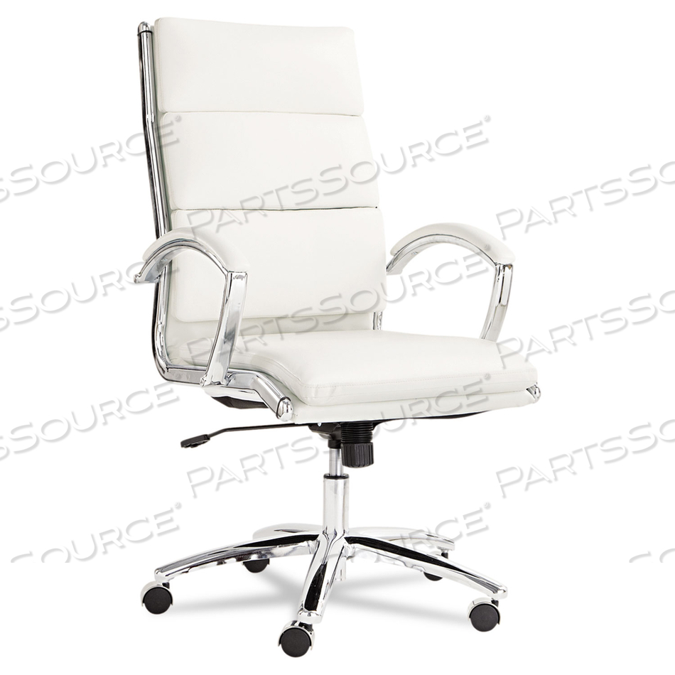 ALERA NERATOLI HIGH-BACK SLIM PROFILE CHAIR, FAUX LEATHER, 275 LB CAP, 17.32" TO 21.25" SEAT HEIGHT, WHITE SEAT/BACK, CHROME 