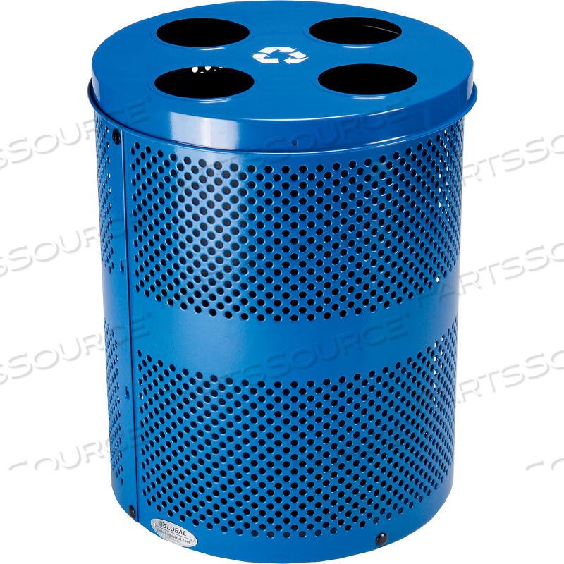 THERMOPLASTIC 32 GALLON PERFORATED RECYCLING RECEPTACLE W/MULTI-STREAM LID - BLUE by Approved Vendor
