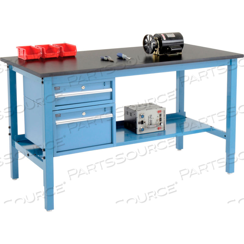 72 X 36 PRODUCTION WORKBENCH - PHENOLIC SAFETY EDGE - DRAWERS & SHELF BLUE by Approved Vendor 72 X 36 PRODUCTION WORKBENCH - PHENOLIC SAFETY EDGE - DRAWERS & SHELF BLUE by Approved Vendor
