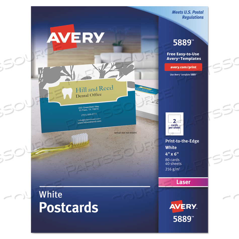 PRINTABLE POSTCARDS, LASER, 80 LB, 4 X 6, UNCOATED WHITE, 80 CARDS, 2 CARDS/SHEET by Avery