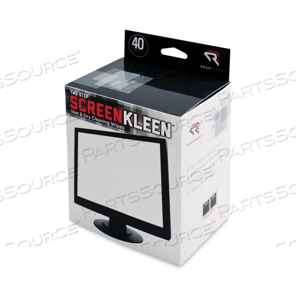 TWO STEP SCREENKLEEN WET AND DRY CLEANING WIPES, 5 X 5 by Read Right