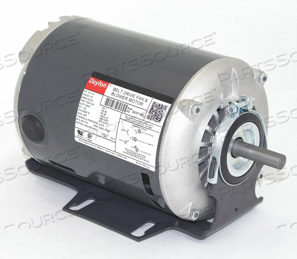 BELT DRIVE MOTOR, SINGLE PHASE, MOTOR DESIGN SPLIT-PHASE, 1/3, 1/9 HP, NAMEPLATE RPM 1,725/1,140, NO. OF SPEEDS 2, VOLTAGE 115V AC, 5.9/3.4  by DAYTON ELECTRIC MANUFACTURING CO