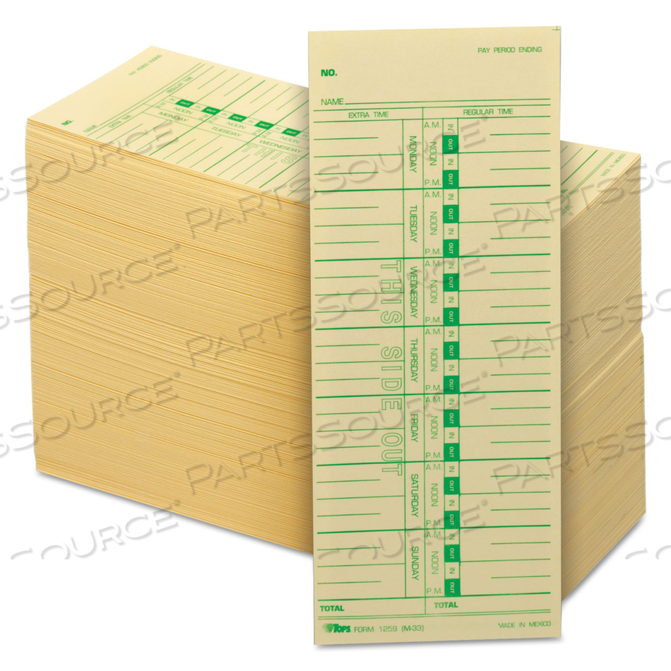 TIME CLOCK CARDS, REPLACEMENT FOR M-33, ONE SIDE, 3.5 X 9 by Tops