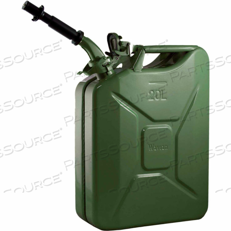 JERRY CAN W/SPOUT & SPOUT ADAPTER, GREEN, 20 LITER/5 GALLON CAPACITY - 3008 by Wavian USA JERRY CAN W/SPOUT & SPOUT ADAPTER, GREEN, 20 LITER/5 GALLON CAPACITY - 3008 by Wavian USA