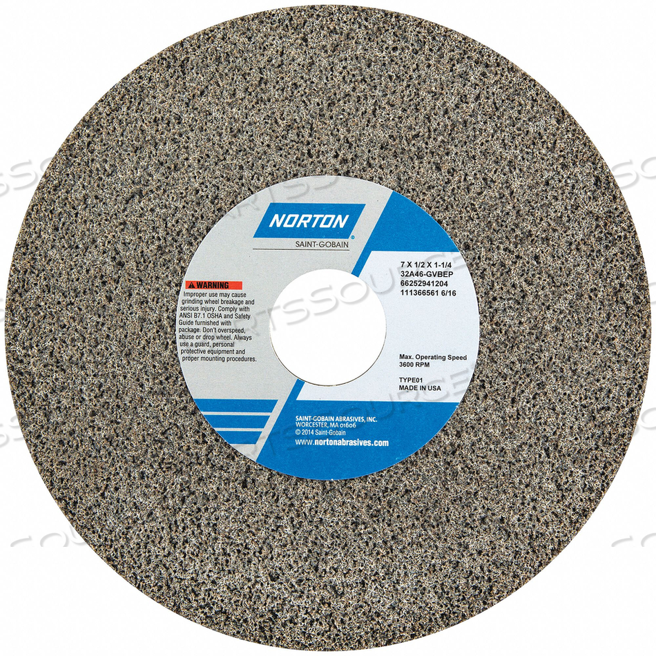 GRINDING WHEEL T1 7X1/2X1-1/4 AO 46G PK5 by Norton | Saint-Gobain Abrasives