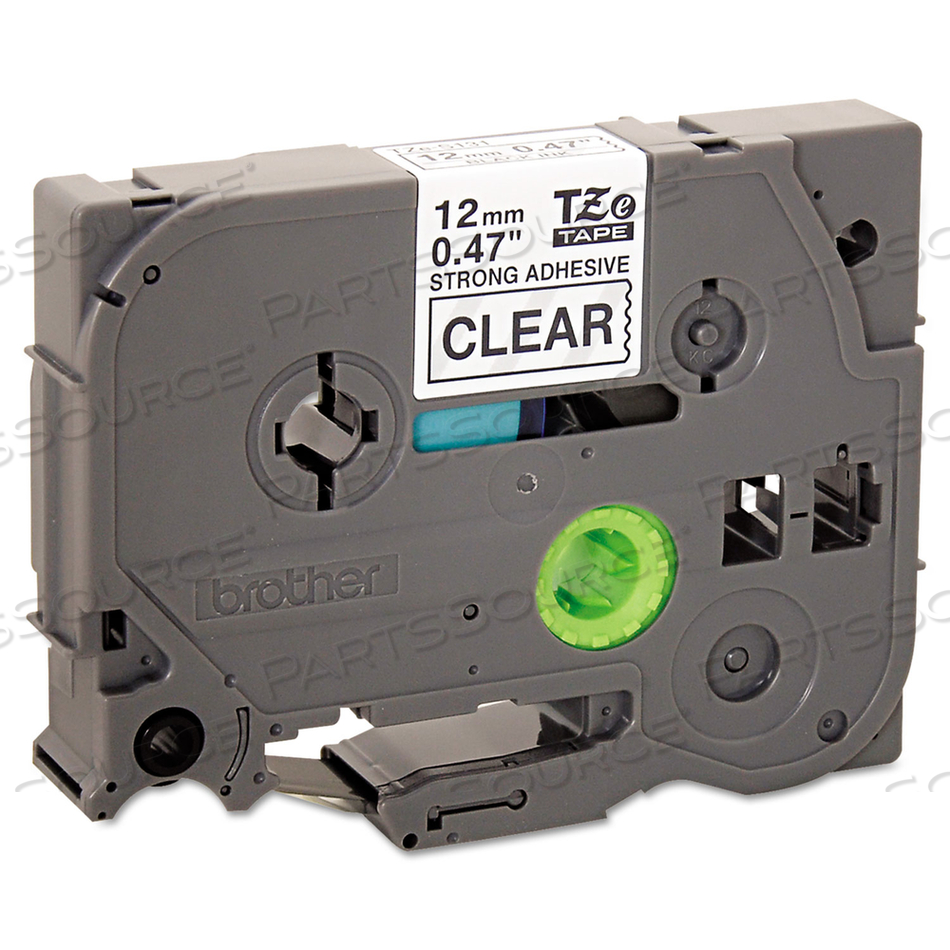 TZE EXTRA-STRENGTH ADHESIVE LAMINATED LABELING TAPE, 0.47" X 26.2 FT, BLACK ON CLEAR by Brother