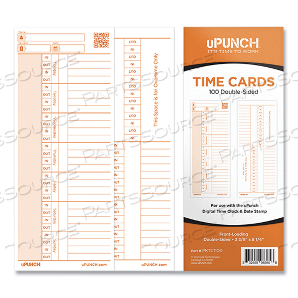TIME CARD FOR PK1100 TIME CLOCK, TWO SIDES, 3.38 X 8.25 by uPunch