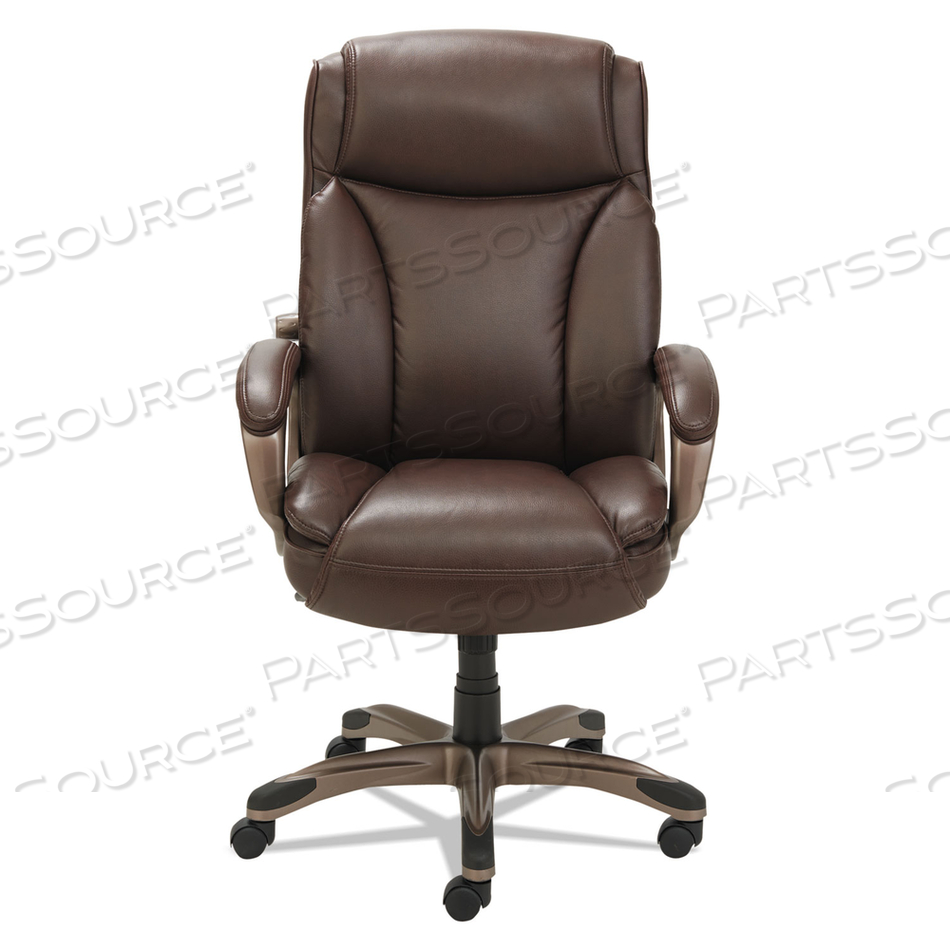 ALERA VEON SERIES EXECUTIVE HIGH-BACK BONDED LEATHER CHAIR, SUPPORTS UP TO 275 LB, BROWN SEAT/BACK, BRONZE BASE by Alera