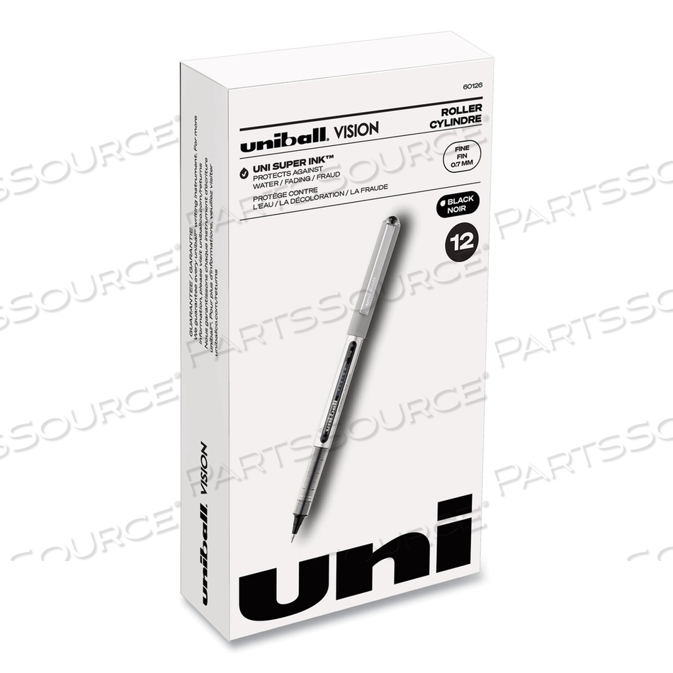 VISION ROLLER BALL PEN, STICK, FINE 0.7 MM, BLACK INK, BLACK/GRAY BARREL by Uni-Ball