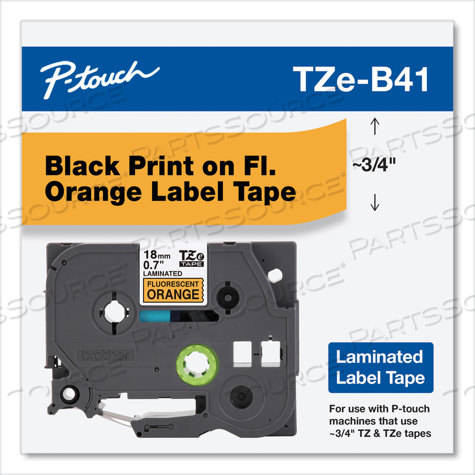 TZ STANDARD ADHESIVE LAMINATED LABELING TAPE, 0.7" X 16.4 FT, BLACK ON FLUORESCENT ORANGE by Brother
