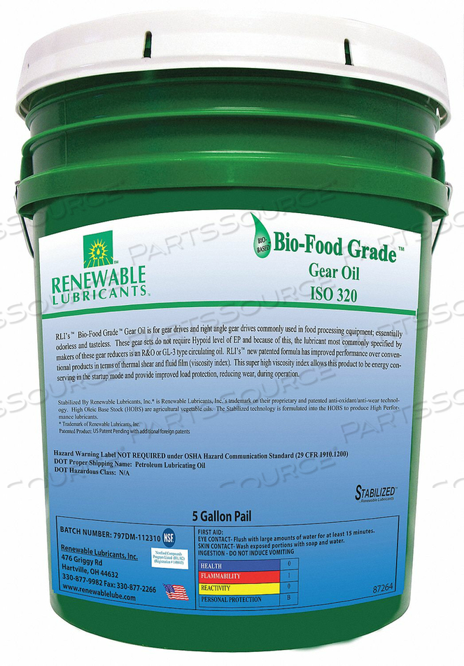 FOOD GRADE GEAR OIL 5 GAL by Renewable Lubricants
