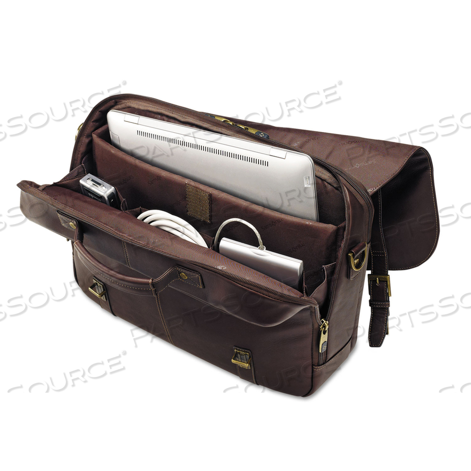 LEATHER FLAPOVER CASE, FITS DEVICES UP TO 15.6", LEATHER, 16 X 6 X 13, BROWN 