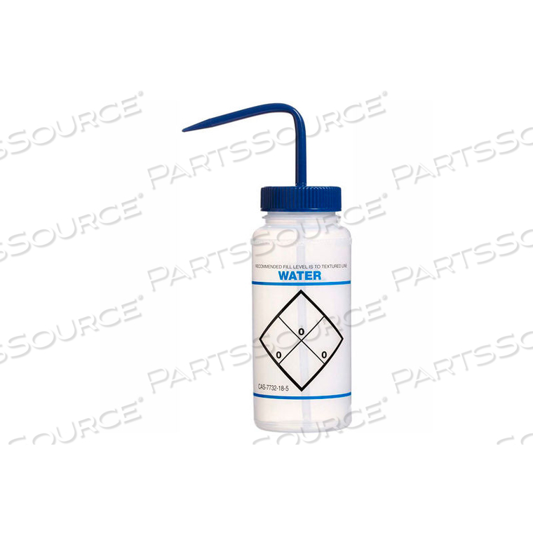 LDPE WASH BOTTLES 116460621, 500ML, WATER LABEL, BLUE CAP, WIDE MOUTH, 6/PK by Bel-Art Products
