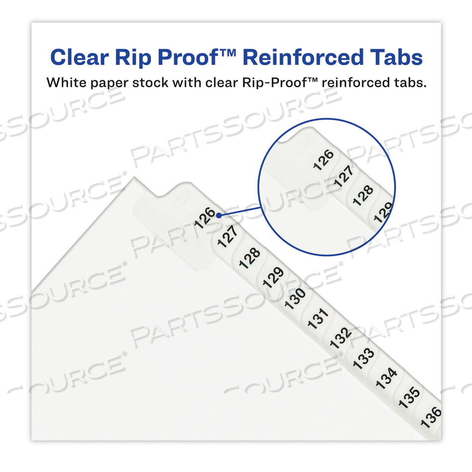 PREPRINTED LEGAL EXHIBIT SIDE TAB INDEX DIVIDERS, AVERY STYLE, 25-TAB, 101 TO 125, 14 X 8.5, WHITE, 1 SET 