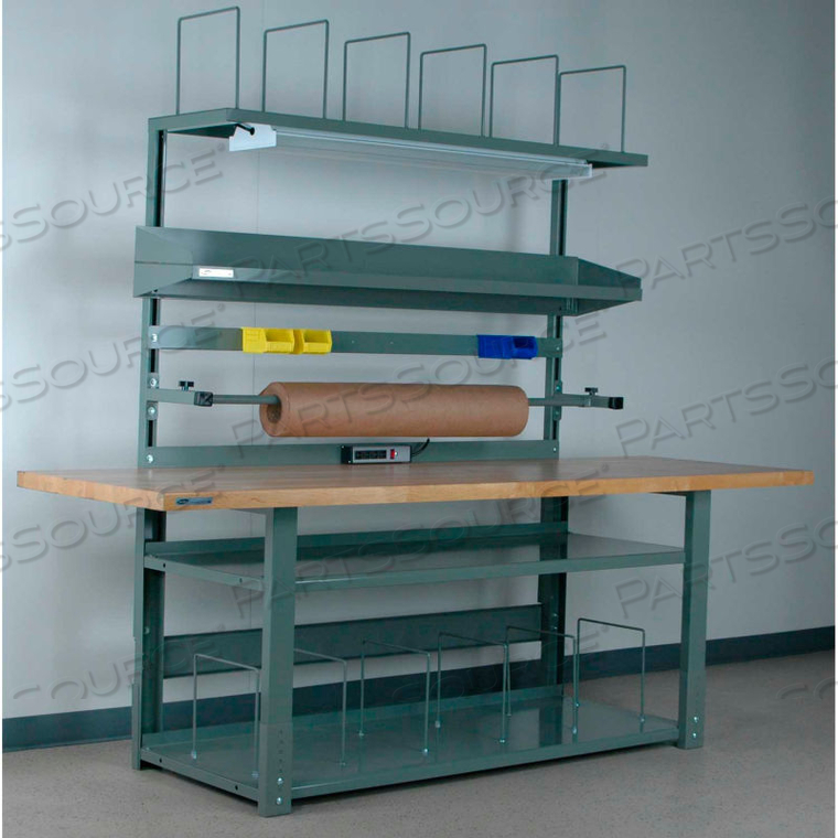 NO. 1 ADJ. HEIGHT COMPLETE PACKING WORKBENCH - BUTCHER BLOCK TOP SQUARE EDGE 96X36 BLUE by Stackbin Corporation