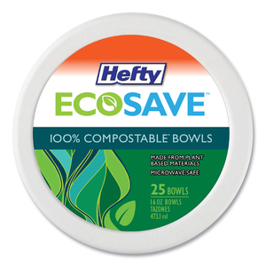 ECOSAVE TABLEWARE, BOWL, BAGASSE, 16 OZ, WHITE, 25/PACK, 12 PACKS/CARTON by Hefty