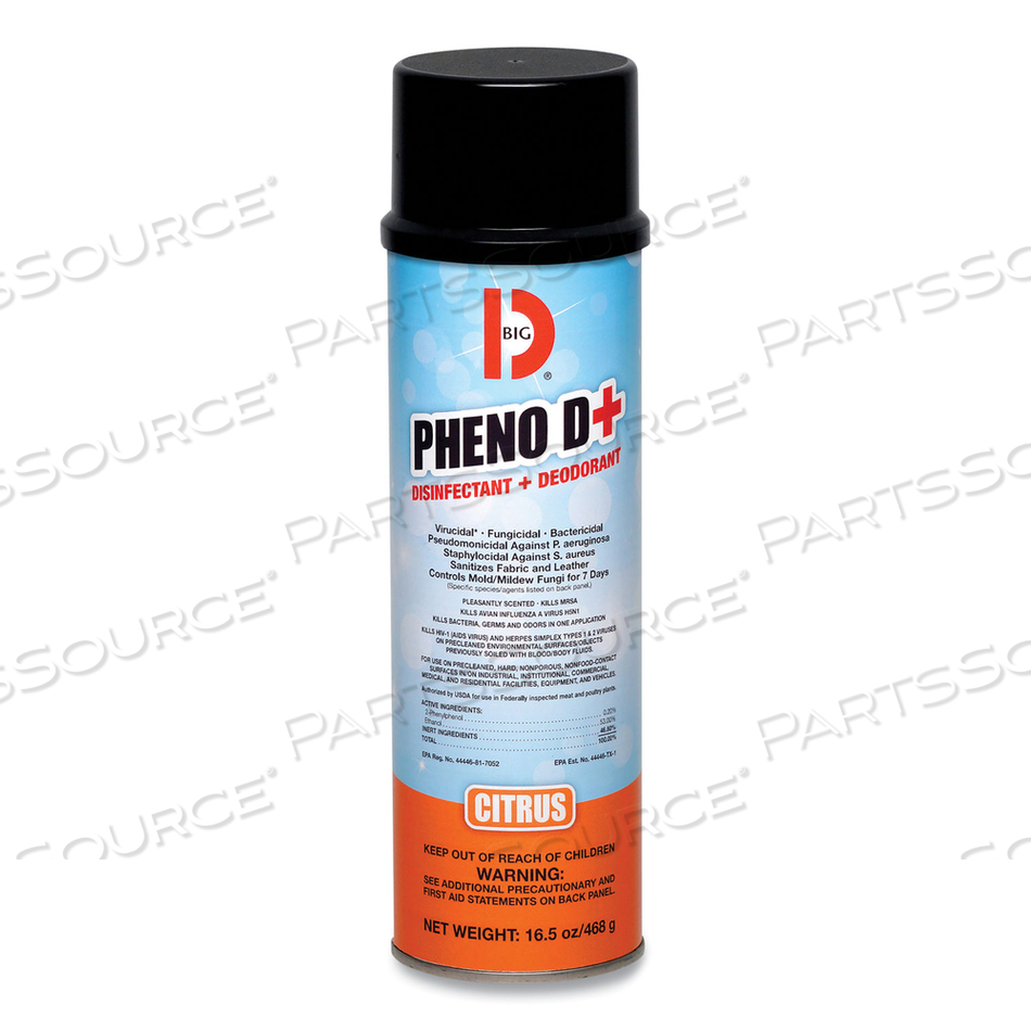 PHENO D+ AEROSOL DISINFECTANT/DEODORIZER, CITRUS SCENT, 16.5 OZ AEROSOL SPRAY CAN by Big D
