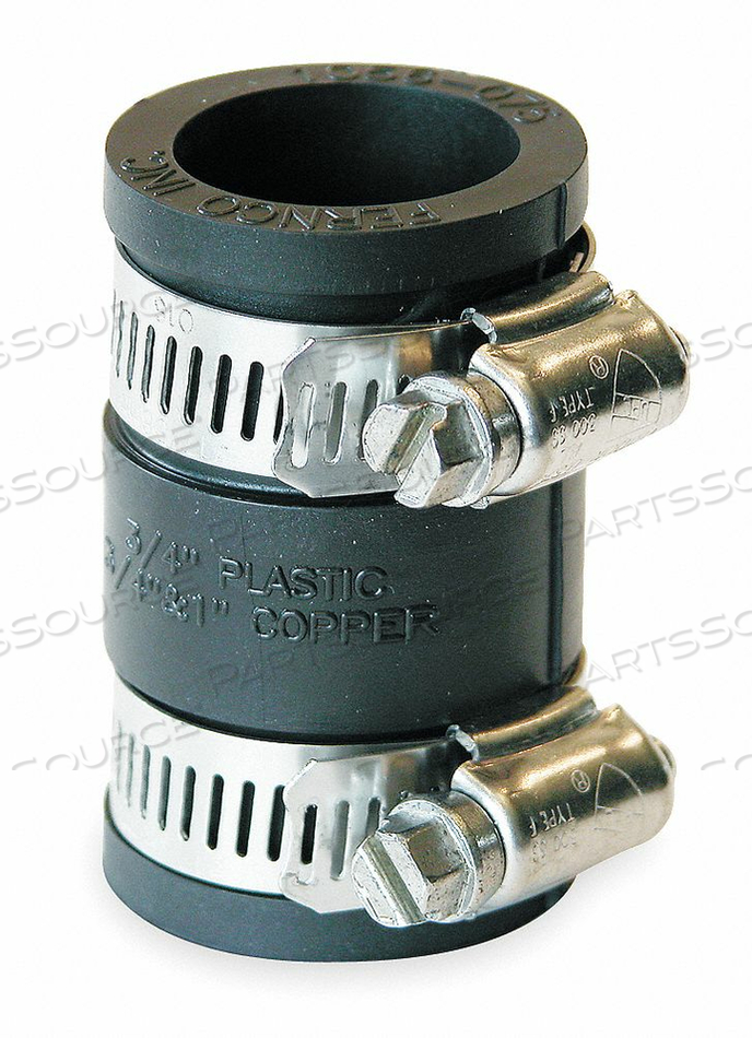 FLEXIBLE COUPLING, PVC, FOR 3/4 IN PIPE, 2 3/8 IN OVERALL LG, 2 CLAMPS INCLUDED by Fernco