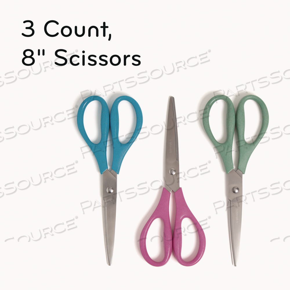 U-ECO SCISSORS, CONCAVE TIP, 9.45" LONG, 3" CUT LENGTH, ASSORTED STRAIGHT HANDLE by U Brands U-ECO SCISSORS, CONCAVE TIP, 9.45" LONG, 3" CUT LENGTH, ASSORTED STRAIGHT HANDLE by U Brands
