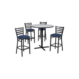 PREMIER HOSPITALITY 42" ROUND TABLE & BARSTOOLS W/ LADDER BACK- WILD CHERRY/SLATE BLUE VINYL by Phoenix Office Furn.