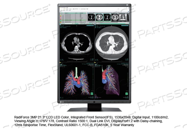 RADIFORCE 3MP 21.3" LCD LED COLOR, INTEGRATED FRONT SENSOR(IFS), 1536X2048, DIGITAL INPUT, 1100CD/M2, VIEWING ANGLE H:178/V:178, CONTRAST RATIO 1500:1, DUAL LINK DVI, DISPLAYPORT1.2 WITH DAISY-CHAINING, 12 MS RESPONSE TIME, FLEXSTAND, UL60601-1, FCC-B, FDA510K, 5 YEAR WARRA by Eizo Inc. RADIFORCE 3MP 21.3" LCD LED COLOR, INTEGRATED FRONT SENSOR(IFS), 1536X2048, DIGITAL INPUT, 1100CD/M2, VIEWING ANGLE H:178/V:178, CONTRAST RATIO 1500:1, DUAL LINK DVI, DISPLAYPORT1.2 WITH DAISY-CHAINING, 12 MS RESPONSE TIME, FLEXSTAND, UL60601-1, FCC-B, FDA510K, 5 YEAR WARRA by Eizo Inc.
