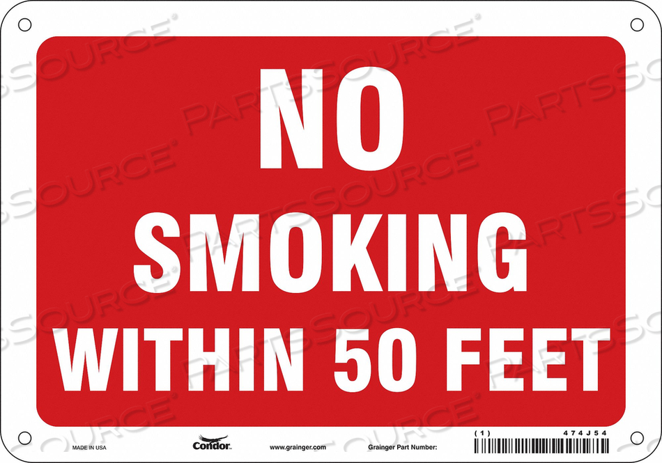 SAFETY SIGN, VERTICAL RECTANGLE, NUMBER OF PRINTED SIDES 1, ENGLISH, SIGN FORMAT OTHER FORMAT, SIGN LEGEND NO SMOKING WITHIN 50 FEET, SIGN L by Condor SAFETY SIGN, VERTICAL RECTANGLE, NUMBER OF PRINTED SIDES 1, ENGLISH, SIGN FORMAT OTHER FORMAT, SIGN LEGEND NO SMOKING WITHIN 50 FEET, SIGN L by Condor