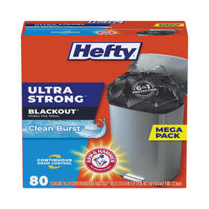 ULTRA STRONG BLACKOUT TALL-KITCHEN DRAWSTRING BAGS, 13 GAL, 0.9 MIL, 23.75" X 24.88", BLACK, 80/BOX by Hefty