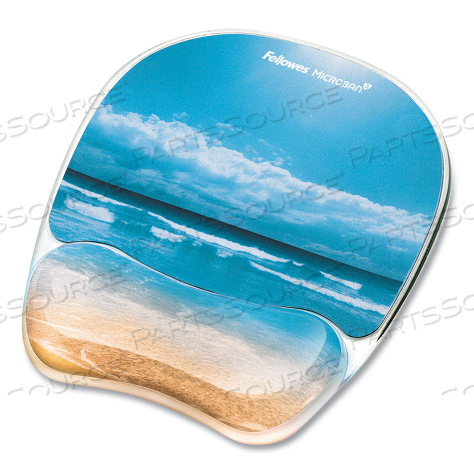 PHOTO GEL MOUSE PAD WITH WRIST REST WITH MICROBAN PROTECTION, 7.87 X 9.25, SANDY BEACH DESIGN by Fellowes