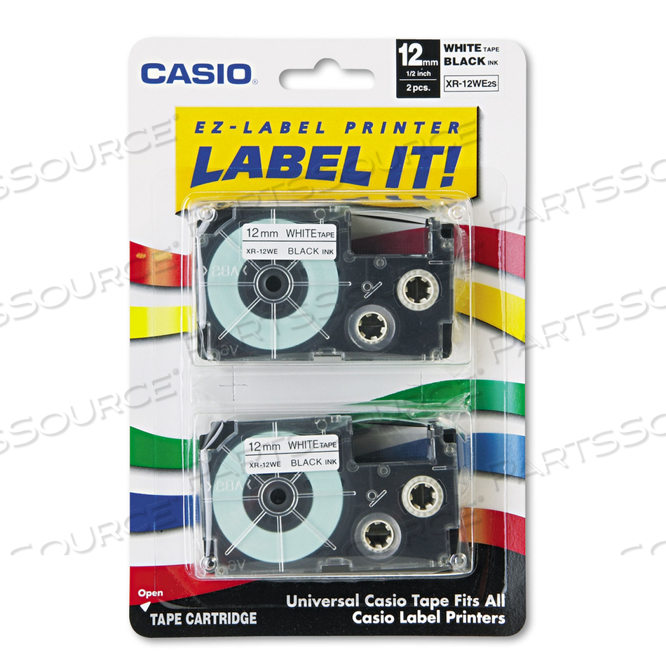 TAPE CASSETTES FOR KL LABEL MAKERS, 0.5" X 26 FT, BLACK ON WHITE, 2/PACK 