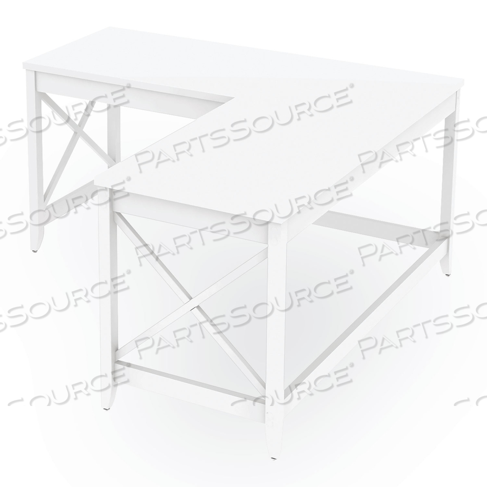 L-SHAPED FARMHOUSE DESK, 58.27" X 58.27" X 29.53", WHITE by Workspace by Alera L-SHAPED FARMHOUSE DESK, 58.27" X 58.27" X 29.53", WHITE by Workspace by Alera