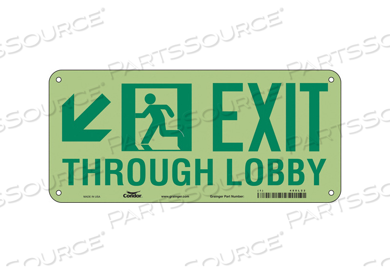 SAFETY SIGN, HORIZONTAL RECTANGLE, NUMBER OF PRINTED SIDES 1, ENGLISH, SIGN FORMAT OTHER FORMAT, SIGN LEGEND EXIT THROUGH LOBBY (DIAGONAL DO by Condor