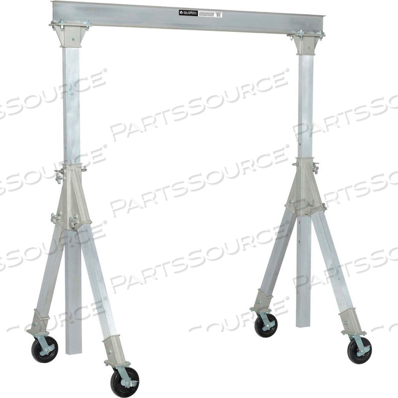 ADJUSTABLE HEIGHT ALUMINUM GANTRY CRANE, 12'W X 7'8"-10'2"H, 2000 LB. CAP by Approved Vendor ADJUSTABLE HEIGHT ALUMINUM GANTRY CRANE, 12'W X 7'8"-10'2"H, 2000 LB. CAP by Approved Vendor