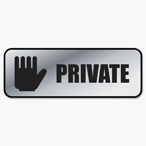 BRUSHED METAL OFFICE SIGN, PRIVATE, 9 X 3, SILVER by Cosco