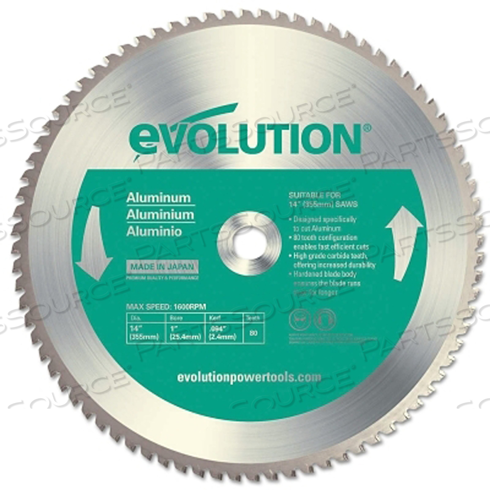 TCT METAL-CUTTING BLADE, 14 IN, 1 IN ARBOR, 1600 RPM, 80 TEETH by Evolution TCT METAL-CUTTING BLADE, 14 IN, 1 IN ARBOR, 1600 RPM, 80 TEETH by Evolution