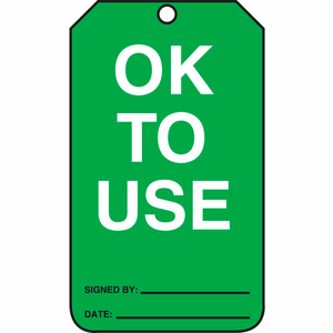 OK TO USE TAG, PF-CARDSTOCK, 25/PACK by Accuform Manufacturing, Inc.