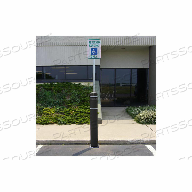 52"H WITH 8"H SIGN POST - CONCRETE INSTALLATION - BLACK COVER/WHITE TAPES by Flexpost, Inc. 52"H WITH 8"H SIGN POST - CONCRETE INSTALLATION - BLACK COVER/WHITE TAPES by Flexpost, Inc.