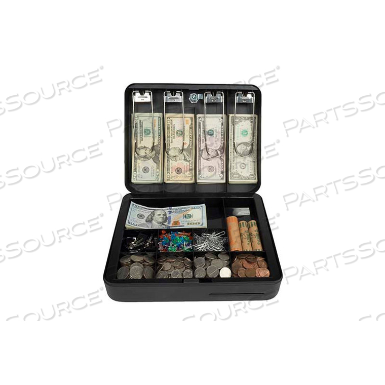 DELUXE CASH BOX, 13-COMPARTMENT, TRAY, 11-13/16"WX9-1/2"D X 3-11/16"H BLACK 