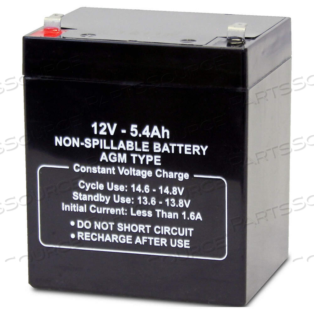 SEALED LEAD ACID BATTERY, 12V DC, 5.4 AH CAPACITY, 3.98 IN HT, 2.76 IN WD, ABS by Approved Vendor