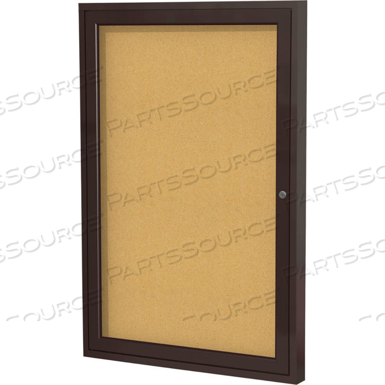 ENCLOSED BULLETIN BOARD - 1 DOOR - NATURAL CORK W/BRONZE FRAME - 24" X 18" 