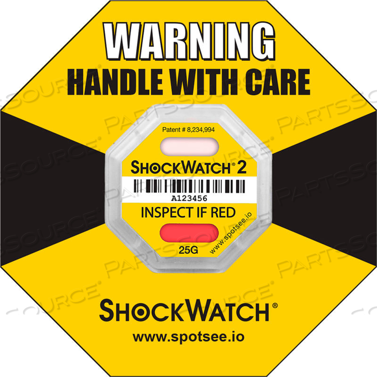 SPOTSEE 2 SERIALIZED FRAMED IMPACT INDICATORS, 25G RANGE, YELLOW, 50/BOX by Shockwatch Inc